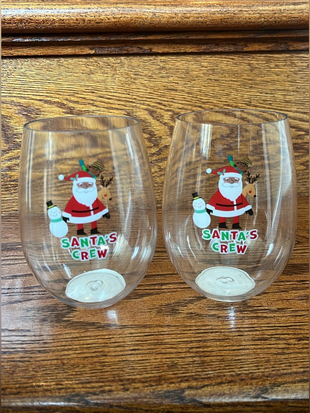 African American Santa's Crew 20oz Shatterproof Stemless Wine Christmas Glasses
